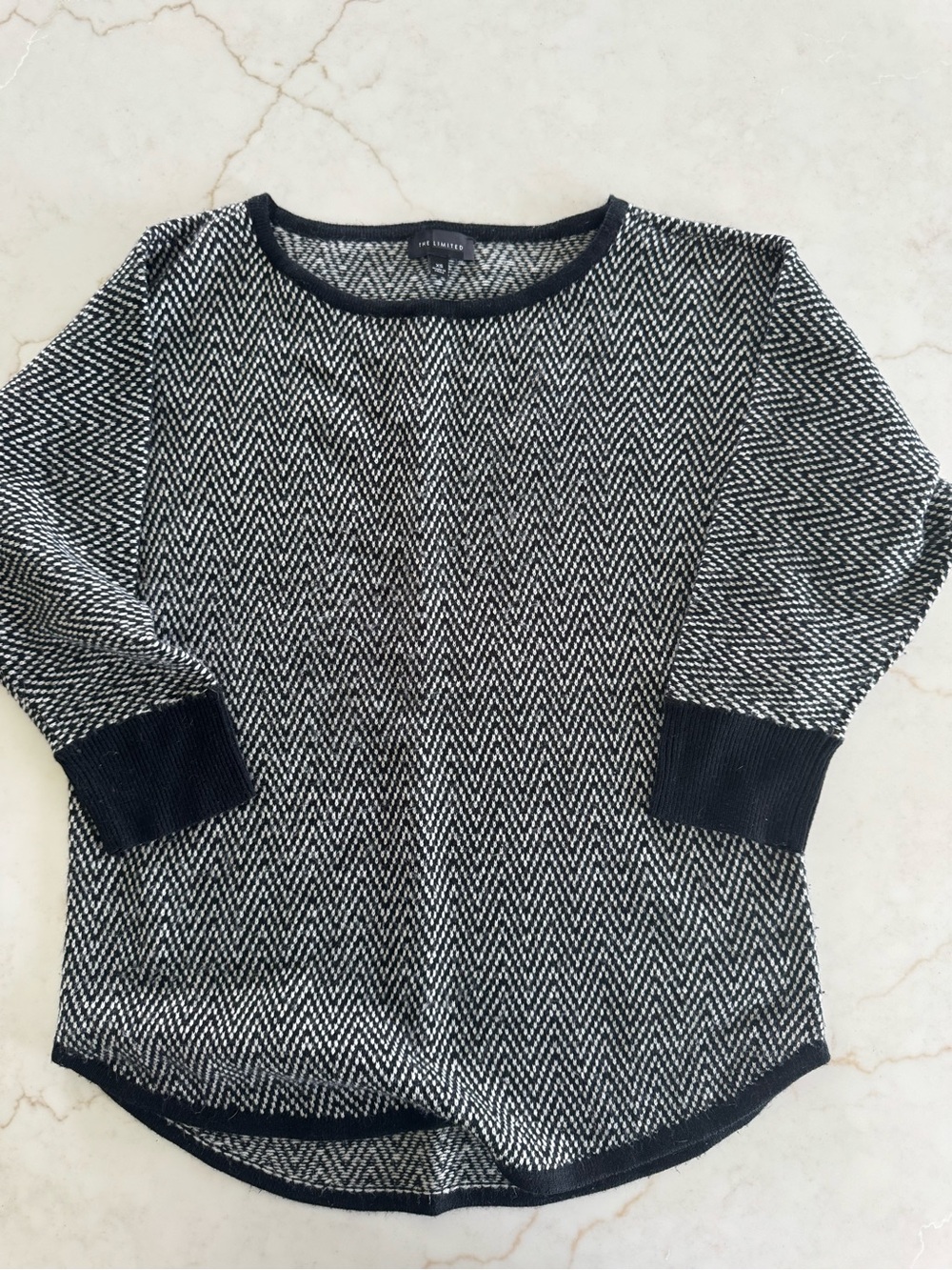 The Limited Black & White Herringbone Crewneck Sweater